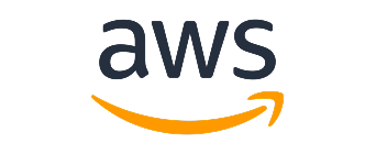 Amazon Web Services (AWS) logo with blue 'aws' text and orange curved smile underneath.
