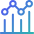 Blue data analytics icon with three vertical bars and a curved upward line indicating growth in metrics
