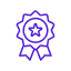 Purple achievement badge with a gear at the center and a laurel wreath motif, indicating certification or reward